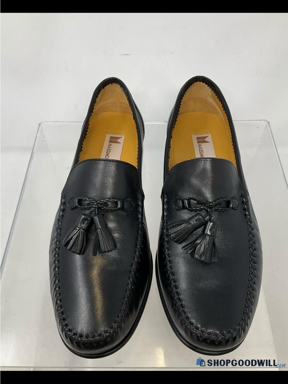 Massimo Black Leather Tassel Moccasin Loafers